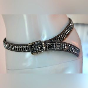 XS Rare OOAK Vintage Y2K Biker Reversible Rhinestone Statement Mesh Bling Belt
